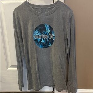 Hurley Gray Long Sleeve with Blue Tropical Graphic